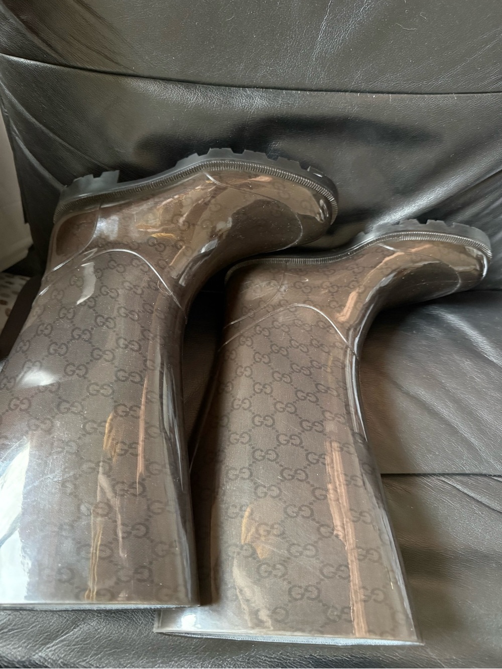 Gucci Brown Monogram Mid-Calf Rain Boots